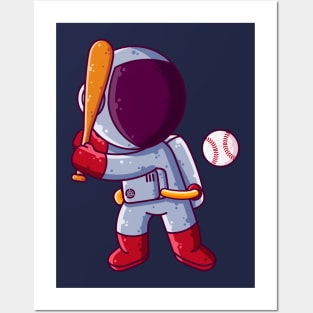 Cute Astronaut Baseball Cartoon Posters and Art